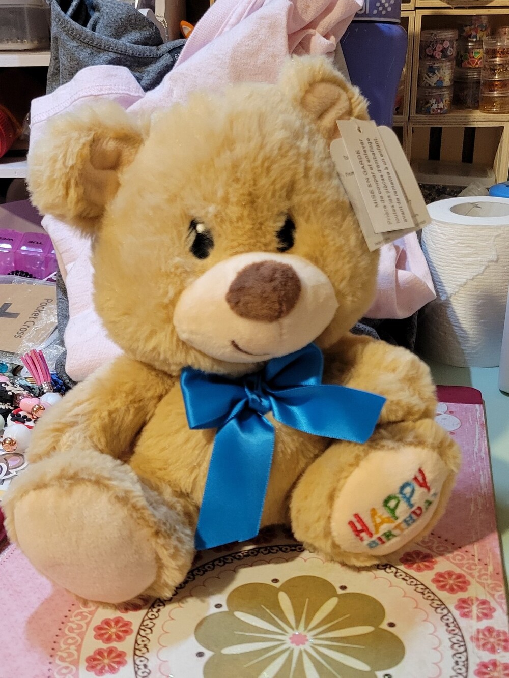 Blue-Bow Plush Birthday Bear -